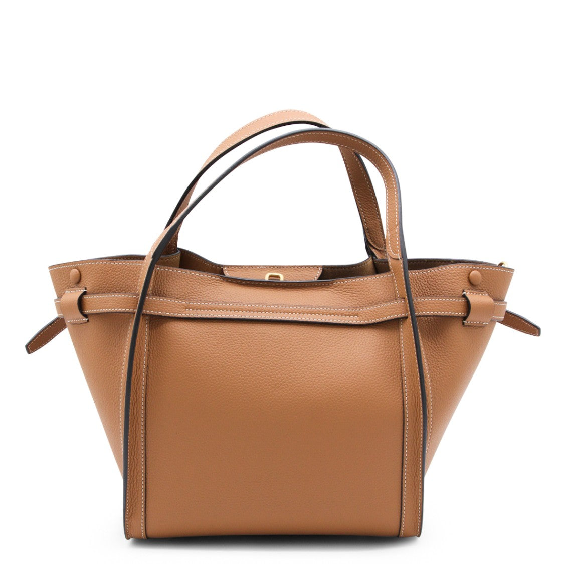 Tod's Structured Brown Leather Tote With Gold Hardware