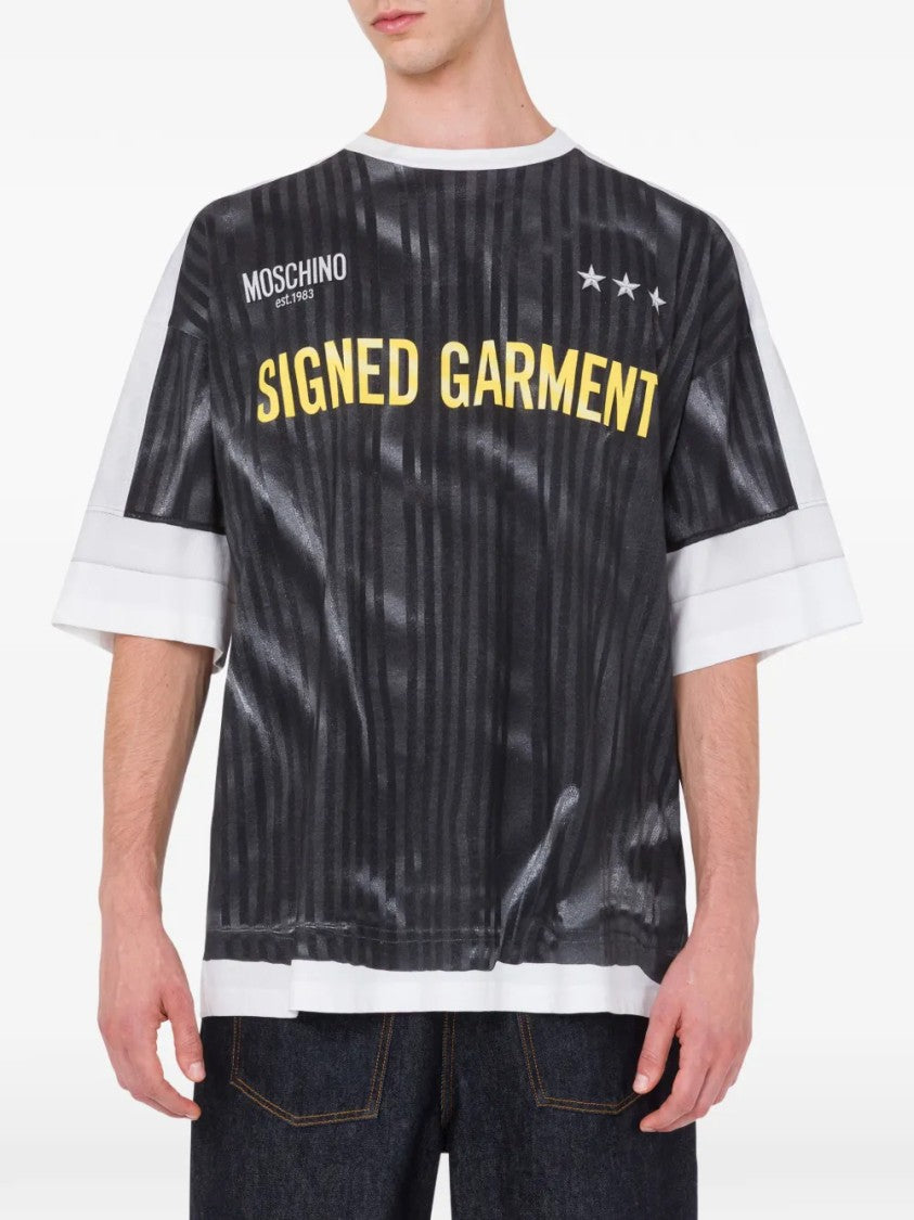 Moschino Loose-Fit T-Shirt With Vertical Stripes And Statement Print