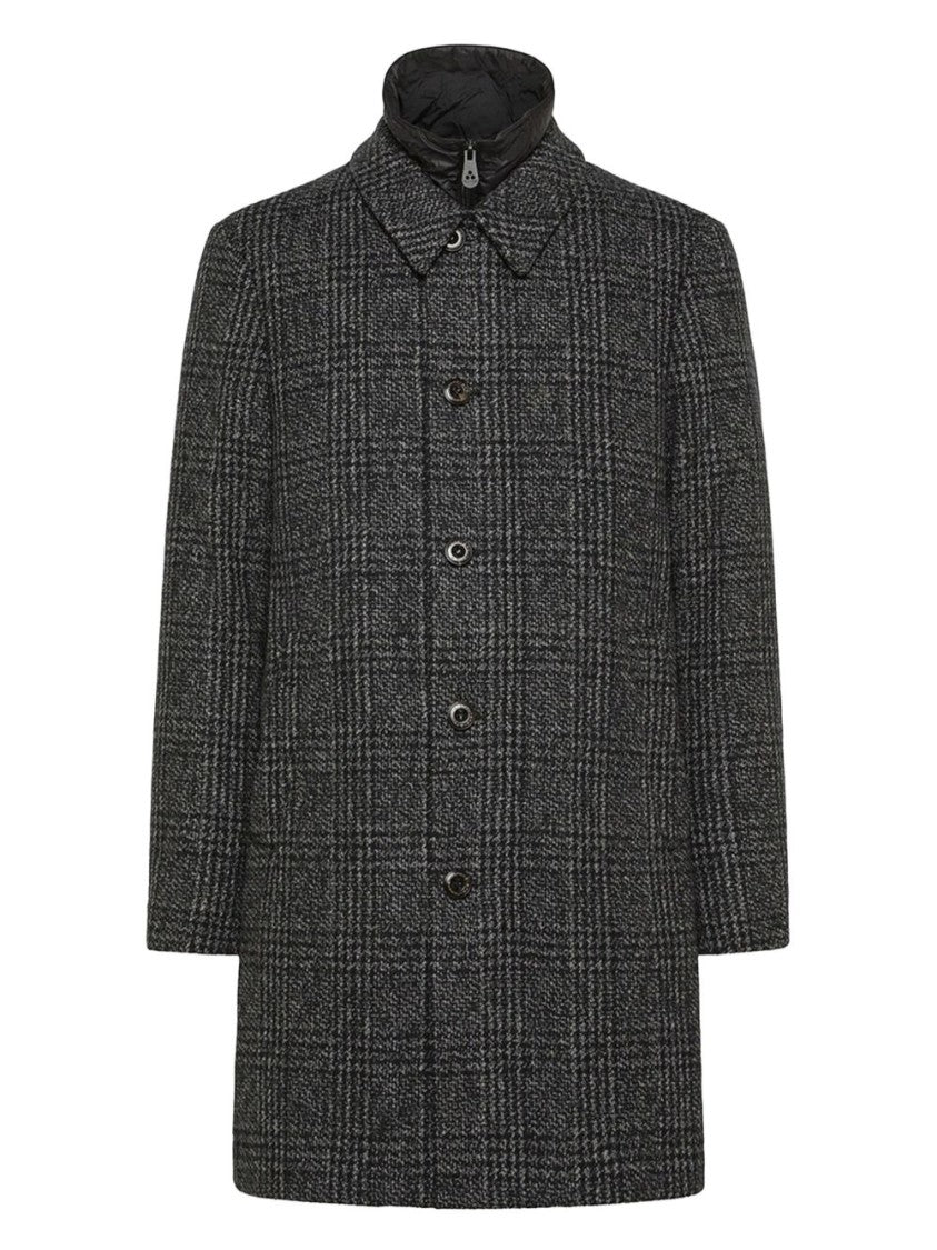 Peuterey Gray Checkered Tailored Coat With Structured Collar