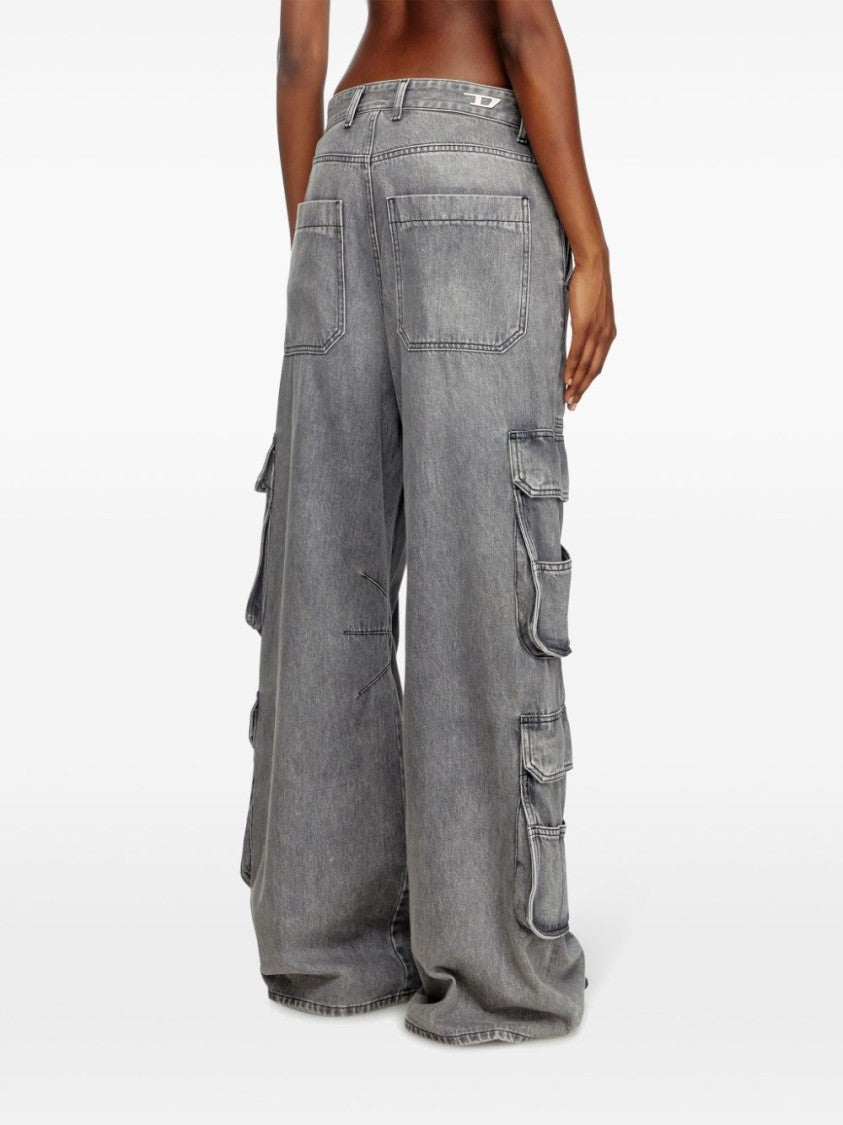 Diesel High-Waist Wide-Leg Denim Jeans With Cargo Pockets
