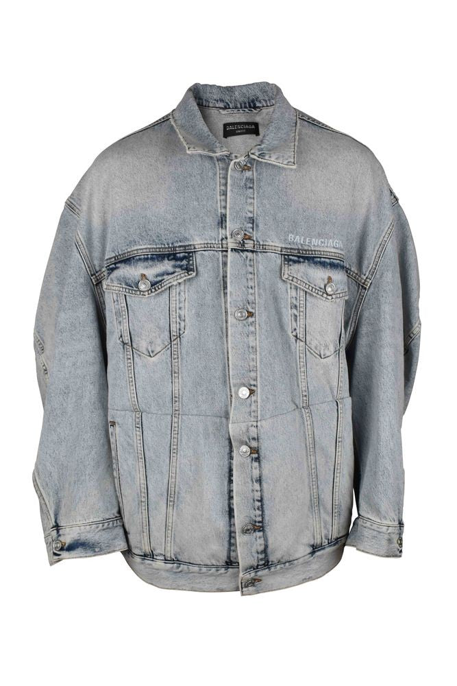 Balenciaga Faded Blue Denim Jacket With Embroidered Logo