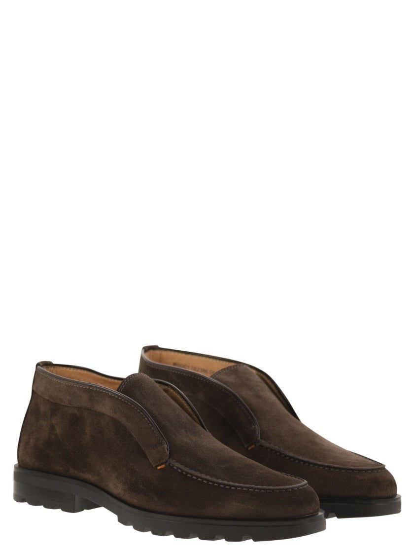 Santoni Suede Ankle Boot Without Laces