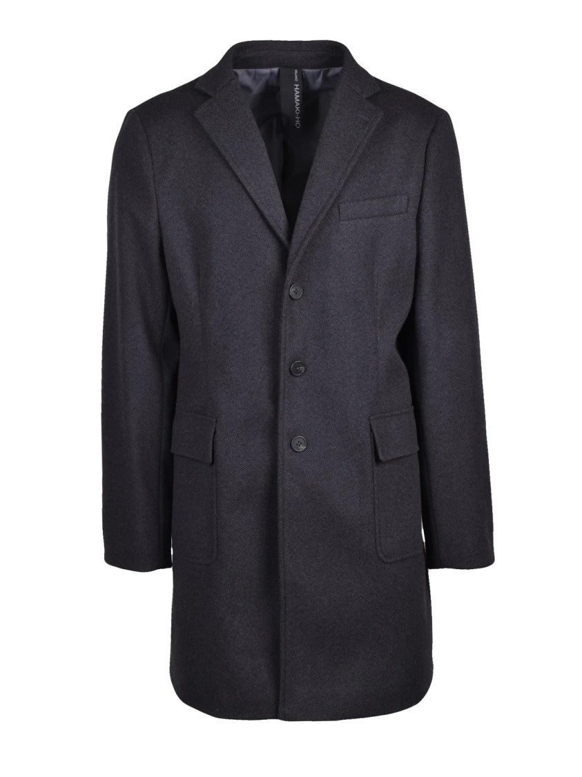 Hamaki-Ho Grey Hamaki-Ho Polyester Lined Coat With Classic Tailored Design
