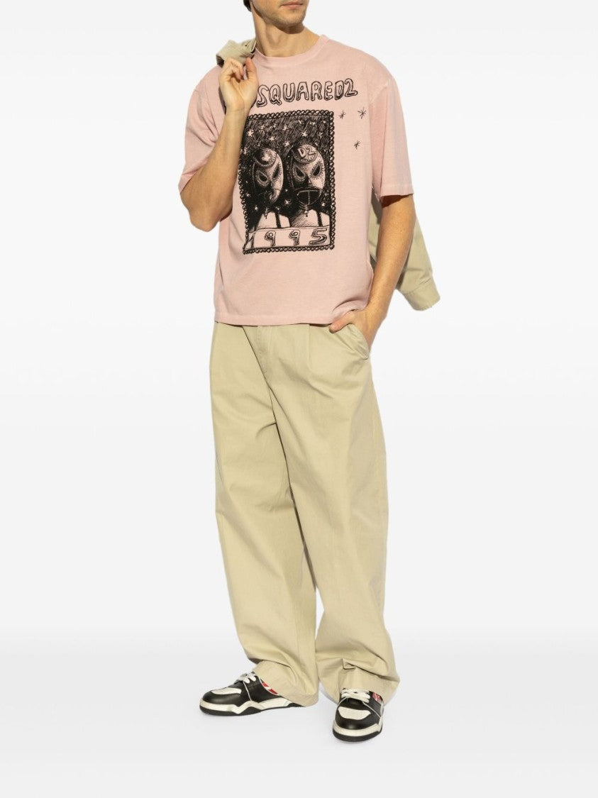 Dsquared2 Light Pink Relaxed Graphic Print T-Shirt