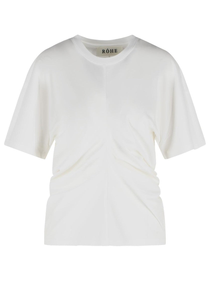 Róhe Draped T-Shirt In White Cotton Blend
