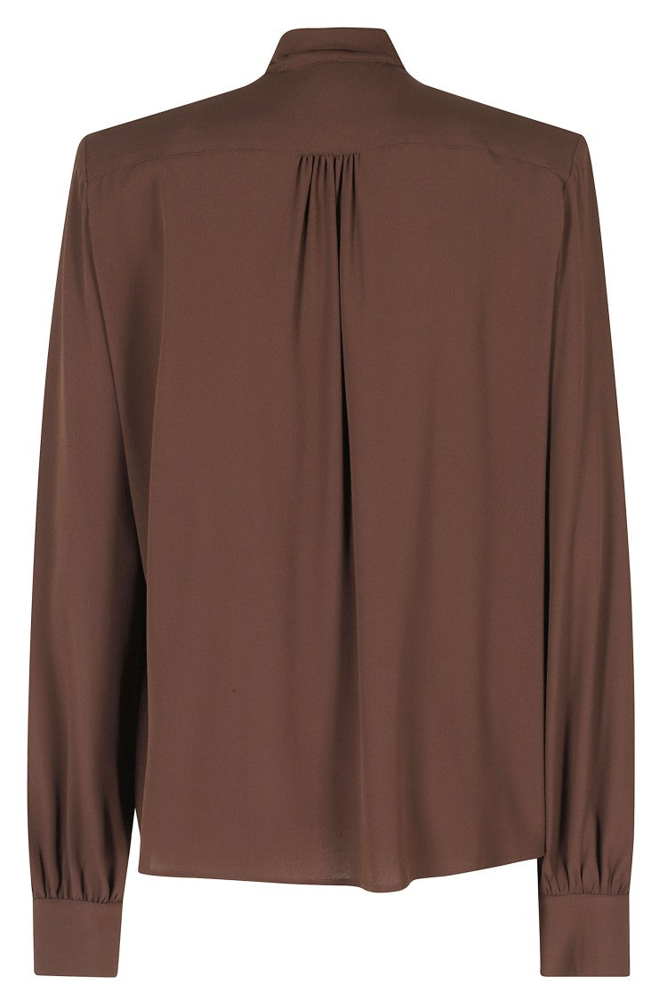 Federica Tosi Brown Padded Shoulders Bow-Tie Shirt