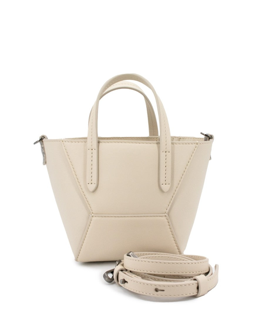 Brunello Cucinelli Ivory Leather Shoulder Bag With Jewel Embroideries