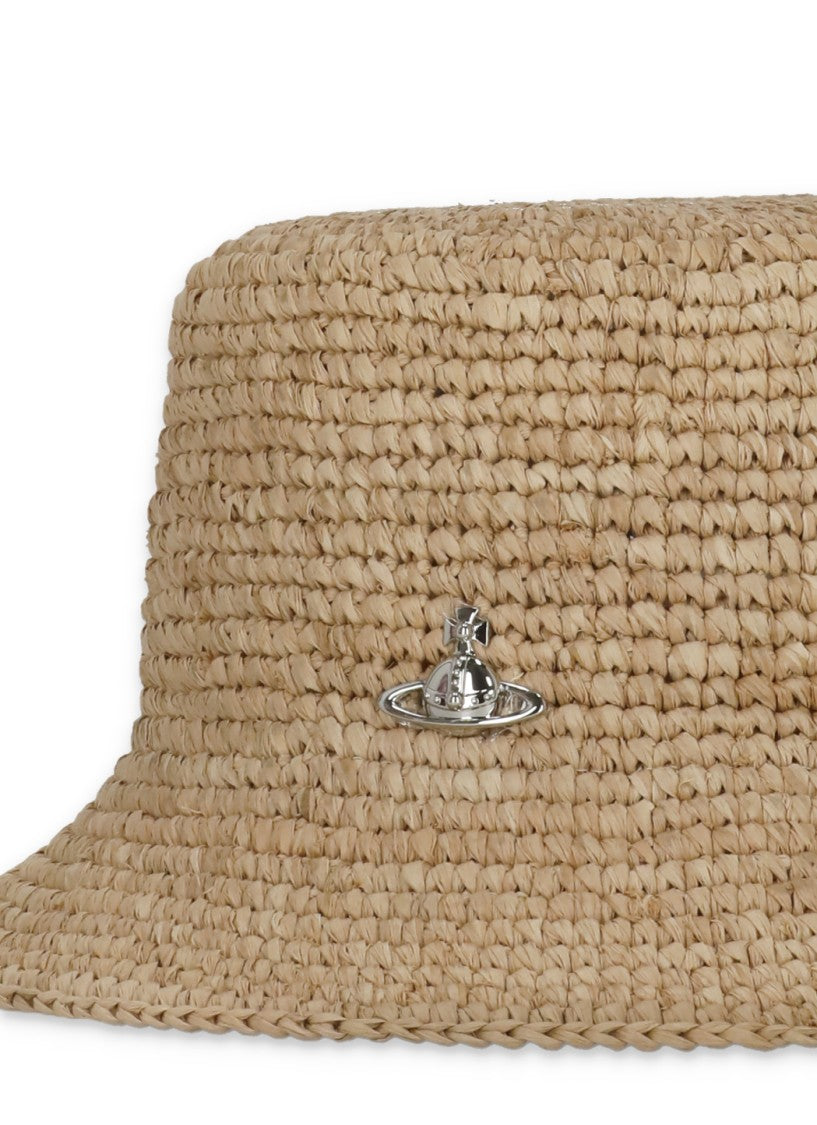 Vivienne Westwood Raffia Bucket Hat With Iconic Orb Emblem