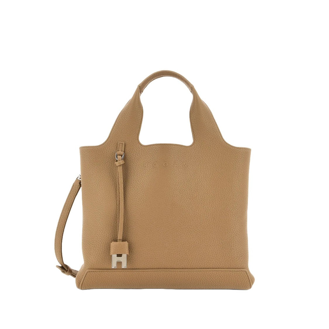 Hogan Structured Medium Biscuit Leather Shopping Bag
