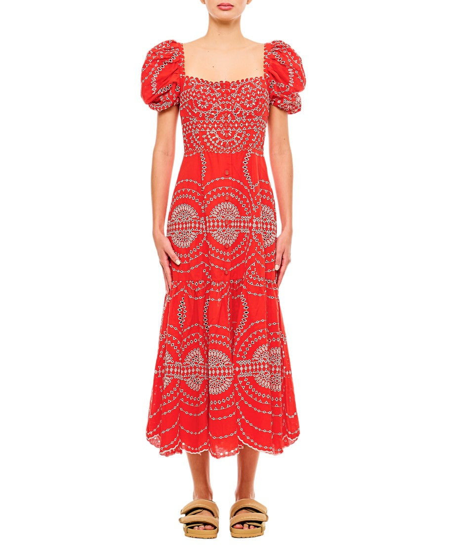 Charo Ruiz Ibiza Midi Dress With Front Button Fastening And Balloon Sleeves