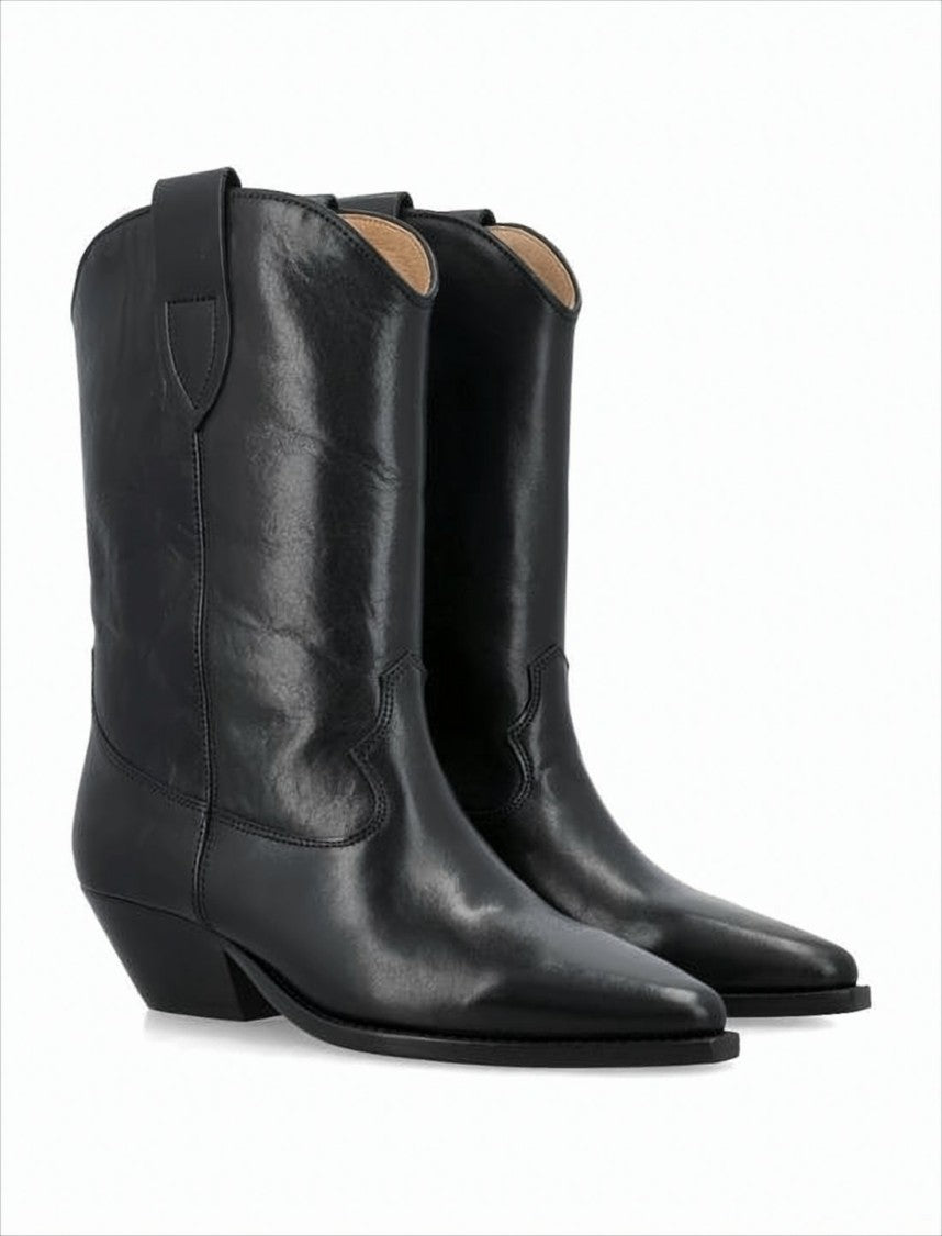 Isabel Marant Mid-Calf Slouched Leather Boots With Pointed Toe