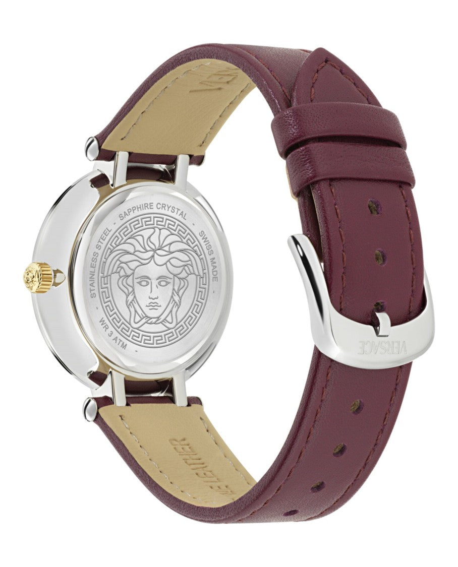 Versace Burgundy Calf Leather Strap Watch With Guilloche Dial