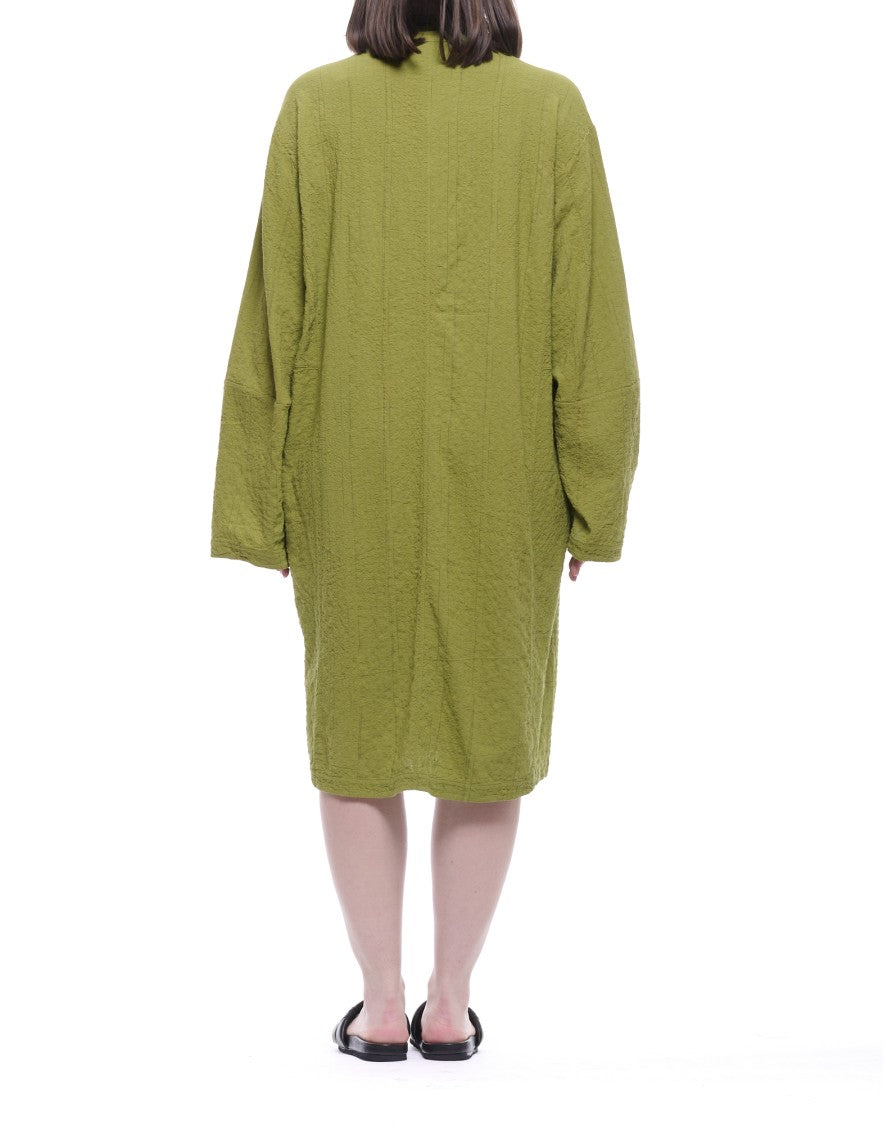 Transit Olive Long Button-Front Dress With Fluid Silhouette