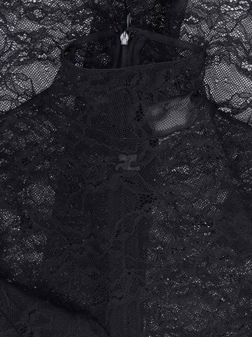 Courrèges Intricately Designed Sheer Lace Top With High Neckline