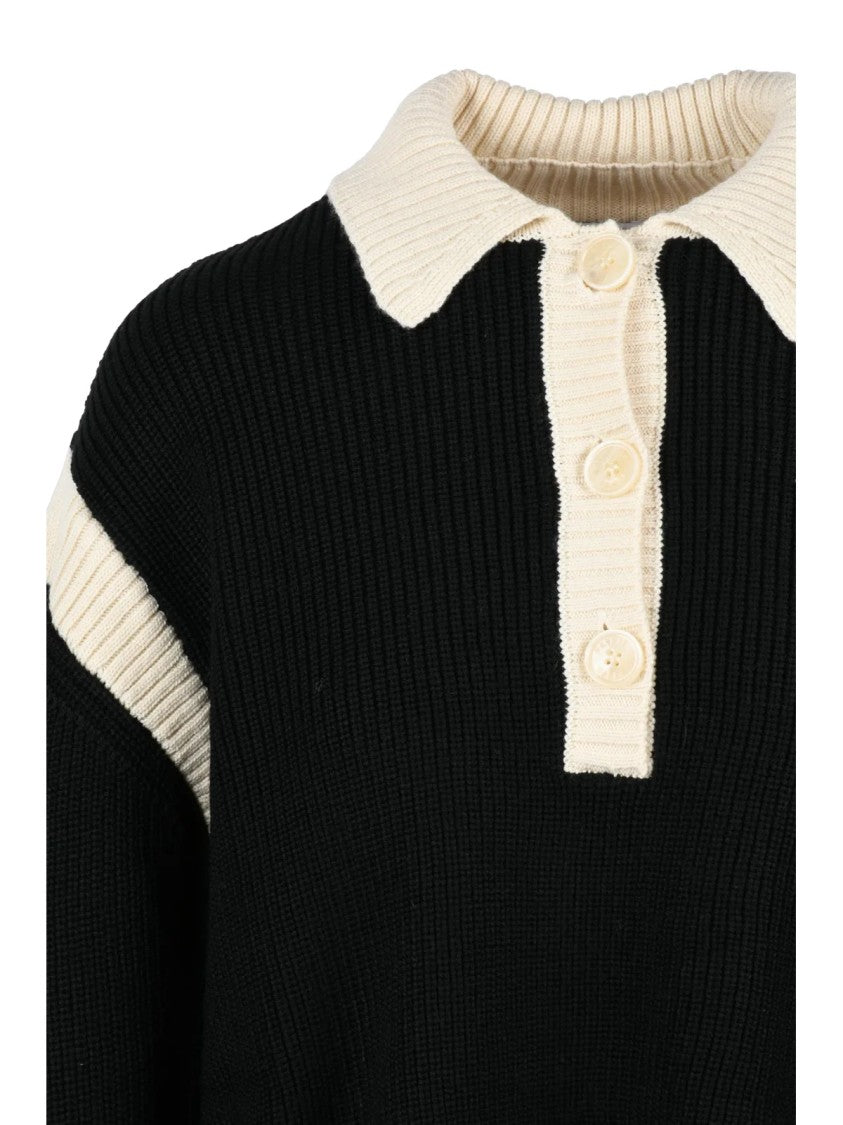 Patrizia Pepe Ribbed Knit Polo Shirt With Classic Collar And Contrasting Accents