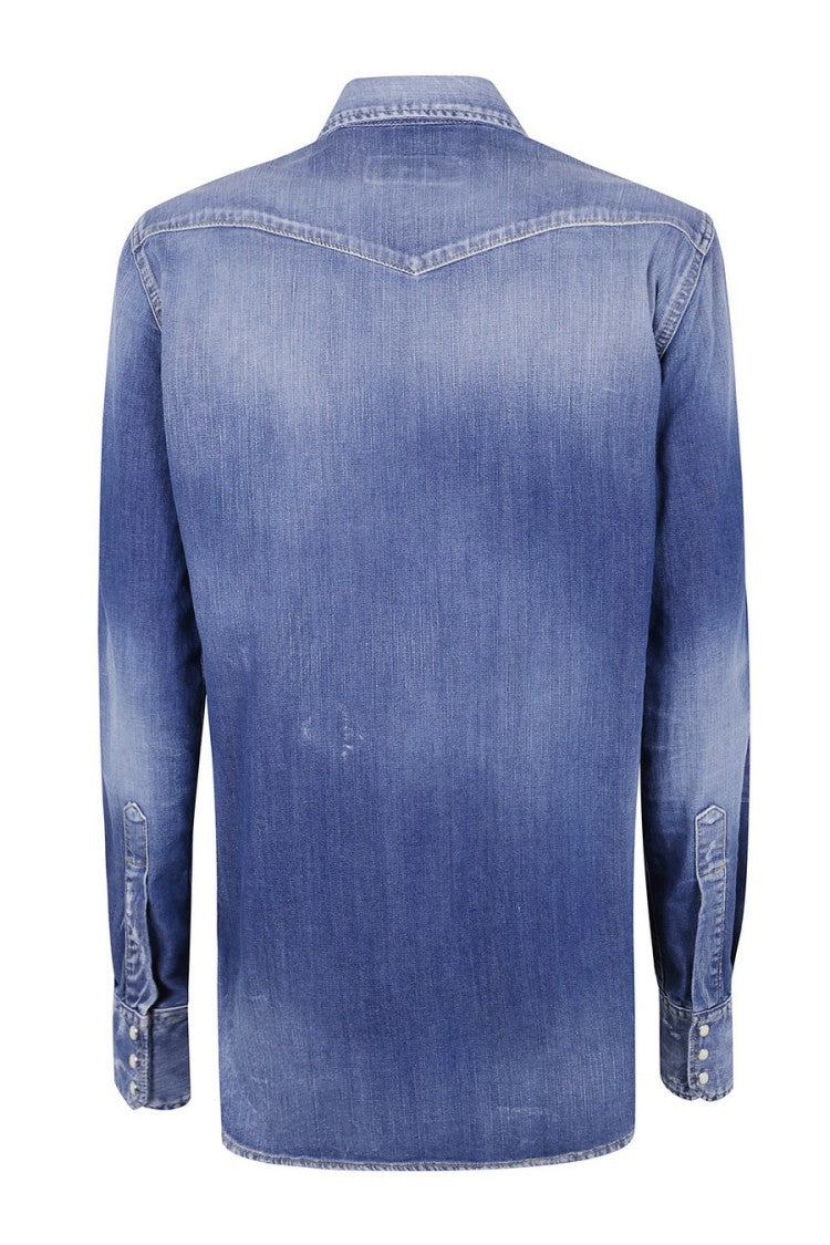 Dsquared2 Blue Embroidered Logo Denim Shirt