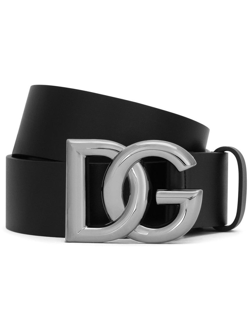 Dolce & Gabbana Black Calf Leather Belt With Logo Buckle