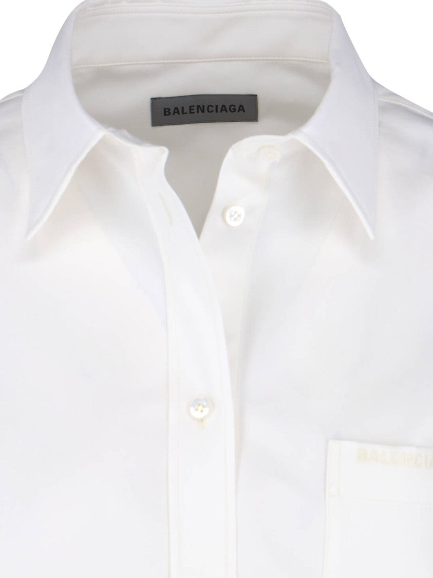 Balenciaga White Asymmetrical Cotton Silk Blend Shirt