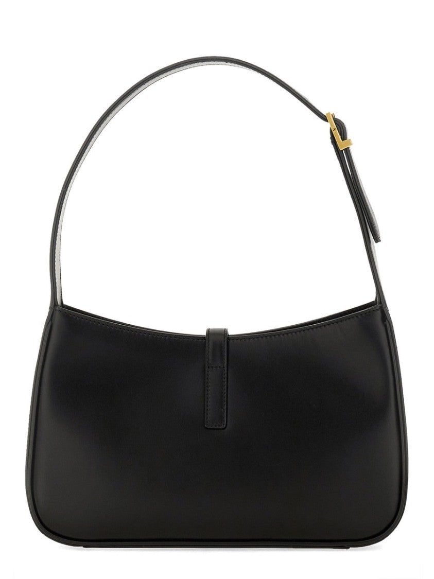 Saint Laurent Rectangular Calf Leather Hobo Bag With Gold Accents
