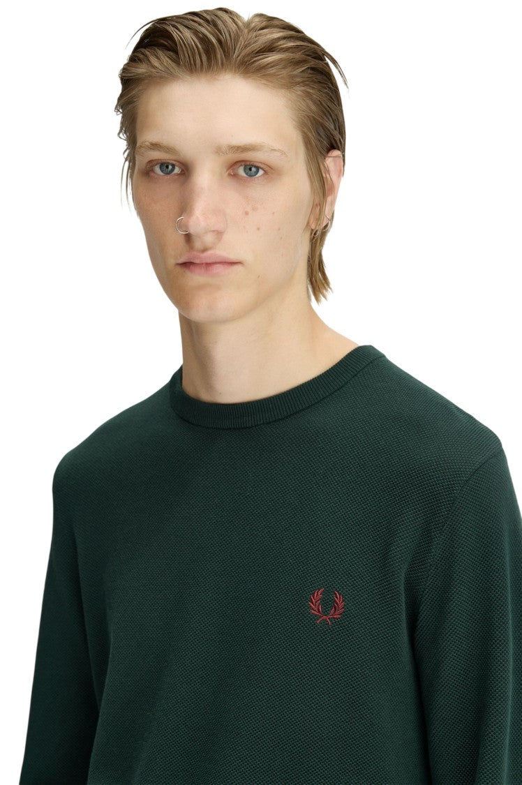 Fred Perry Piqué Knit Sweater Ribbed Cuffs Silhouette