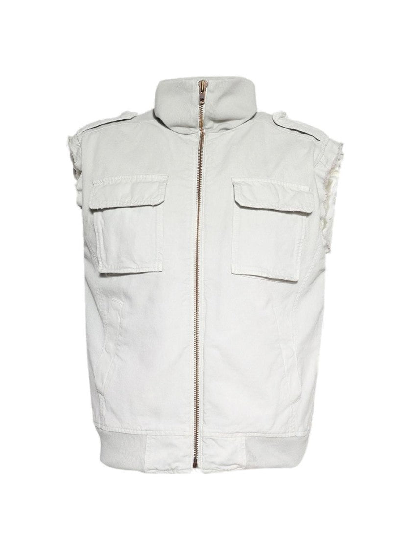 Mm6 By Maison Margiela Stand Collar Off-White Sleeveless Vest With Zip Pockets