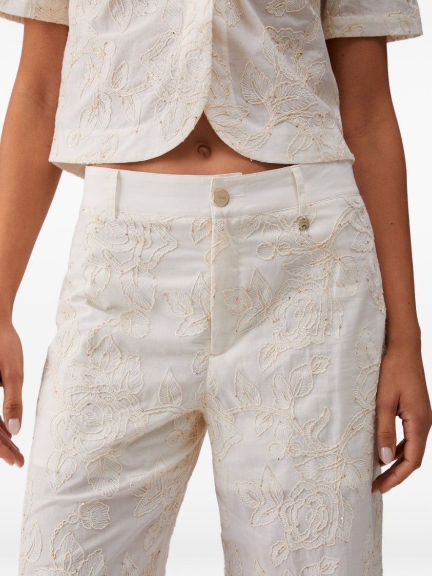 Liu Jo Beige Embroidered Sequin Trousers