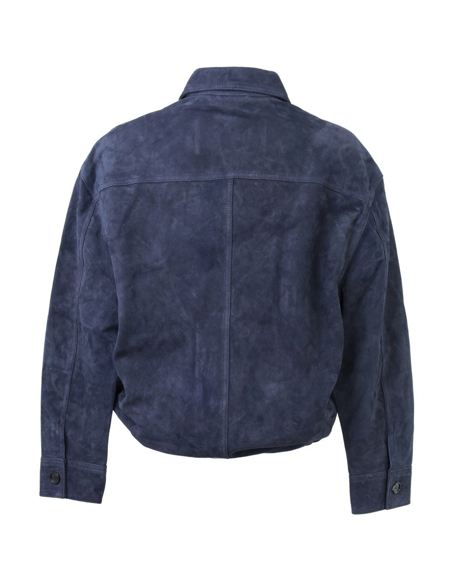 Ami Paris Blue Goat Leather Jacket With Adjustable Hem