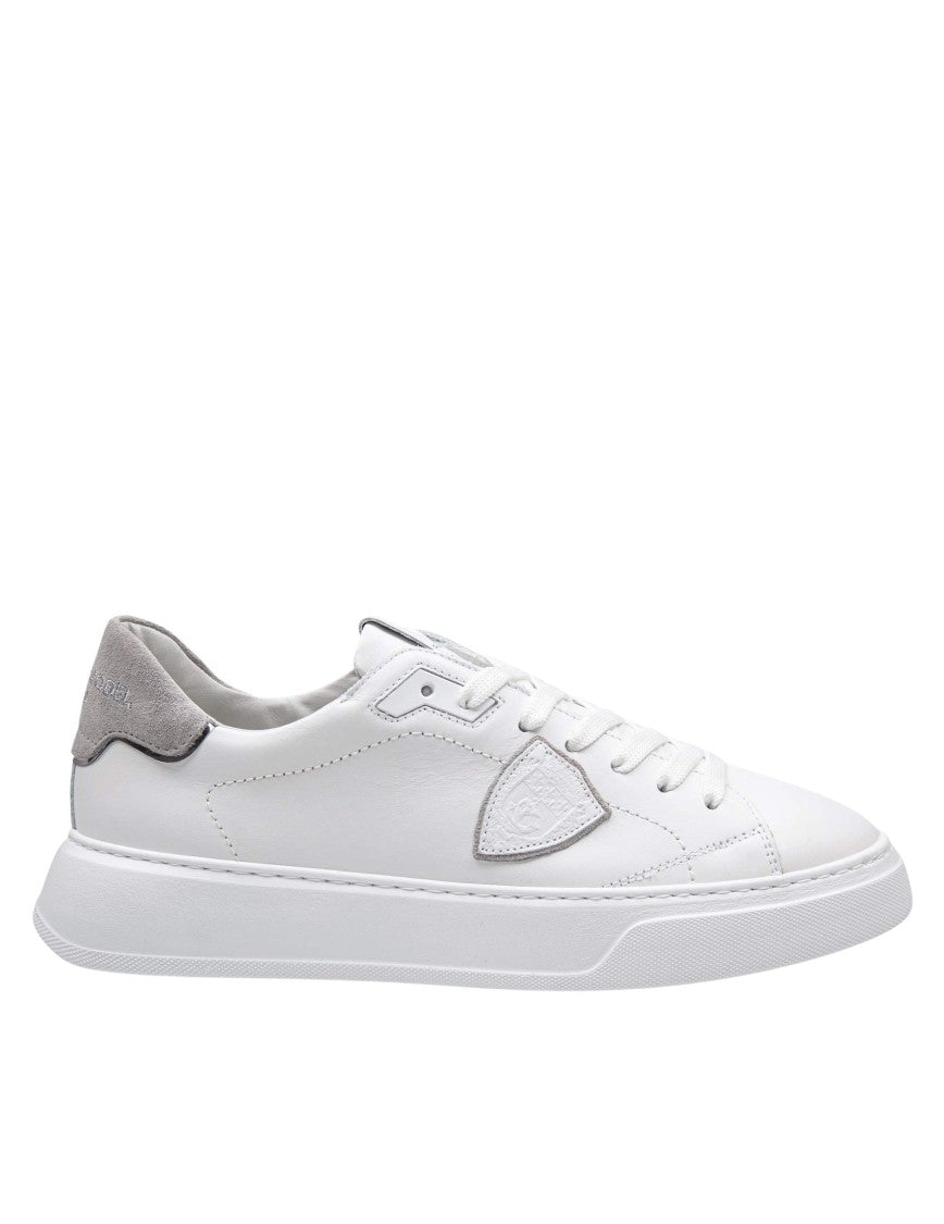 Philippe Model White/Grey Leather Temple Low Sneakers