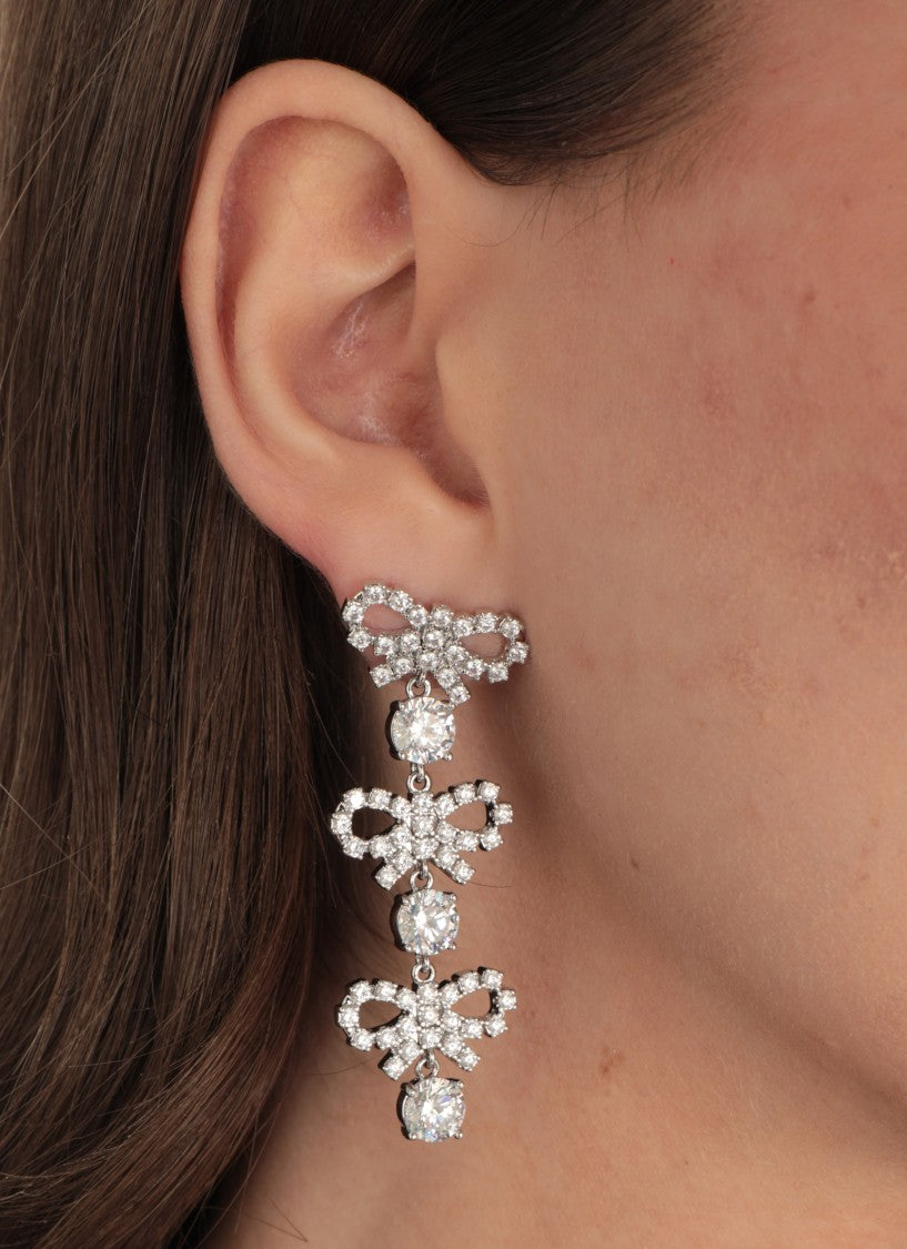 Self-Portrait Micro Bow Crystal Tiered Earrings