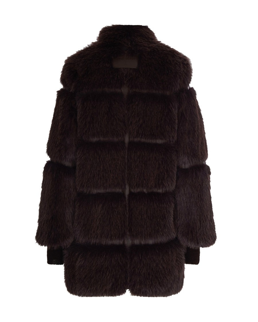 Patrizia Pepe Fluffy Midi Coat In Brown