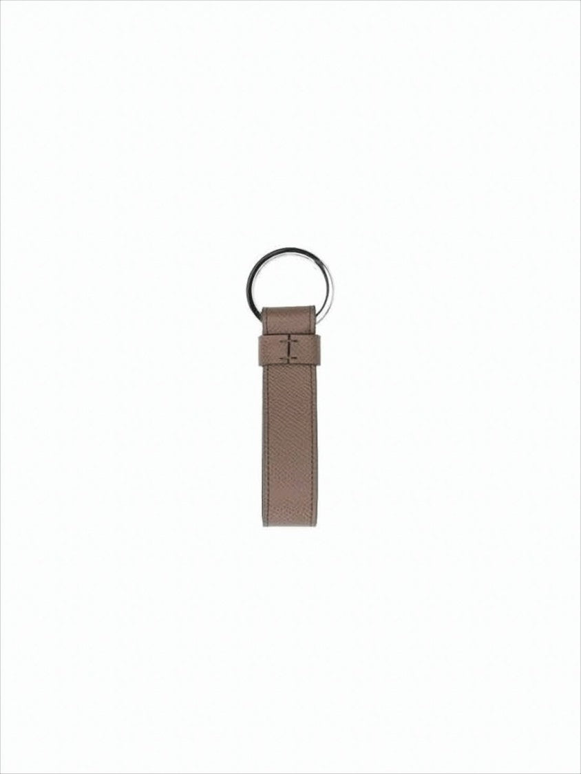 Tod's Textured Leather Keyring With Polished Silver Emblem