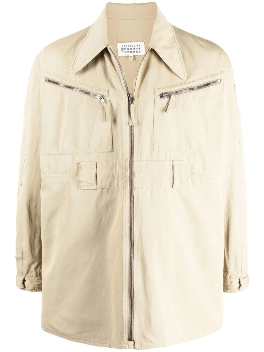 Maison Margiela Beige Relaxed Fit Jacket With Zippered Pockets And Pointed Collar
