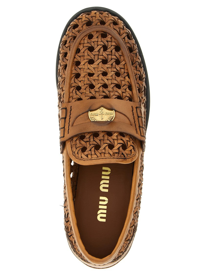 Miu Miu 'Penny' Hand-Woven Leather Loafers
