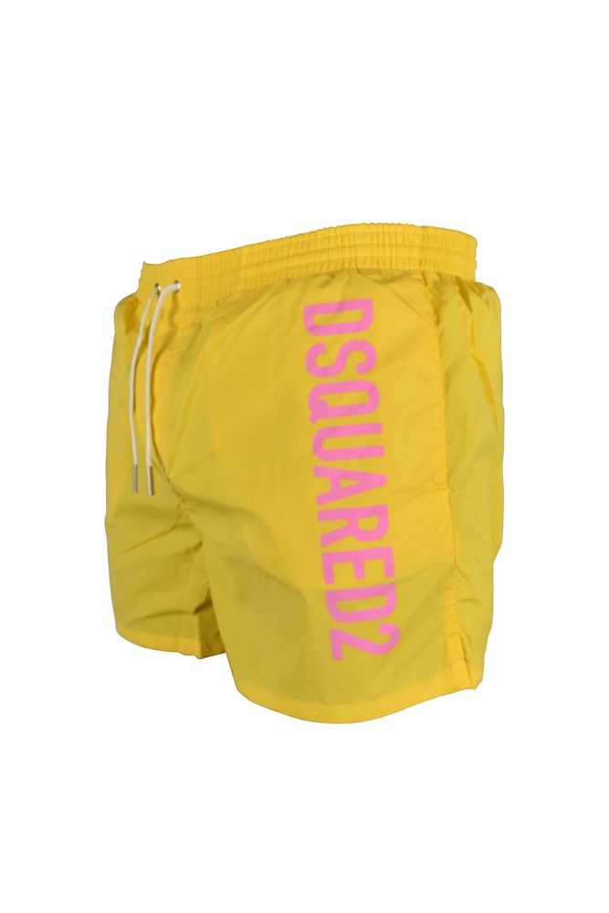 Dsquared2 Yellow Swim Shorts With Bold Pink Logo