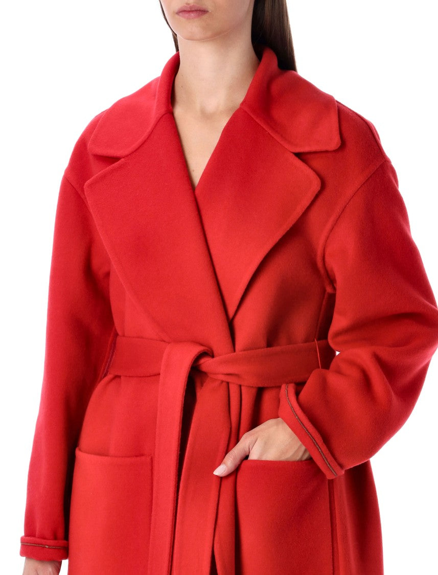 Fabiana Filippi Red Wool And Cashmere Long Coat