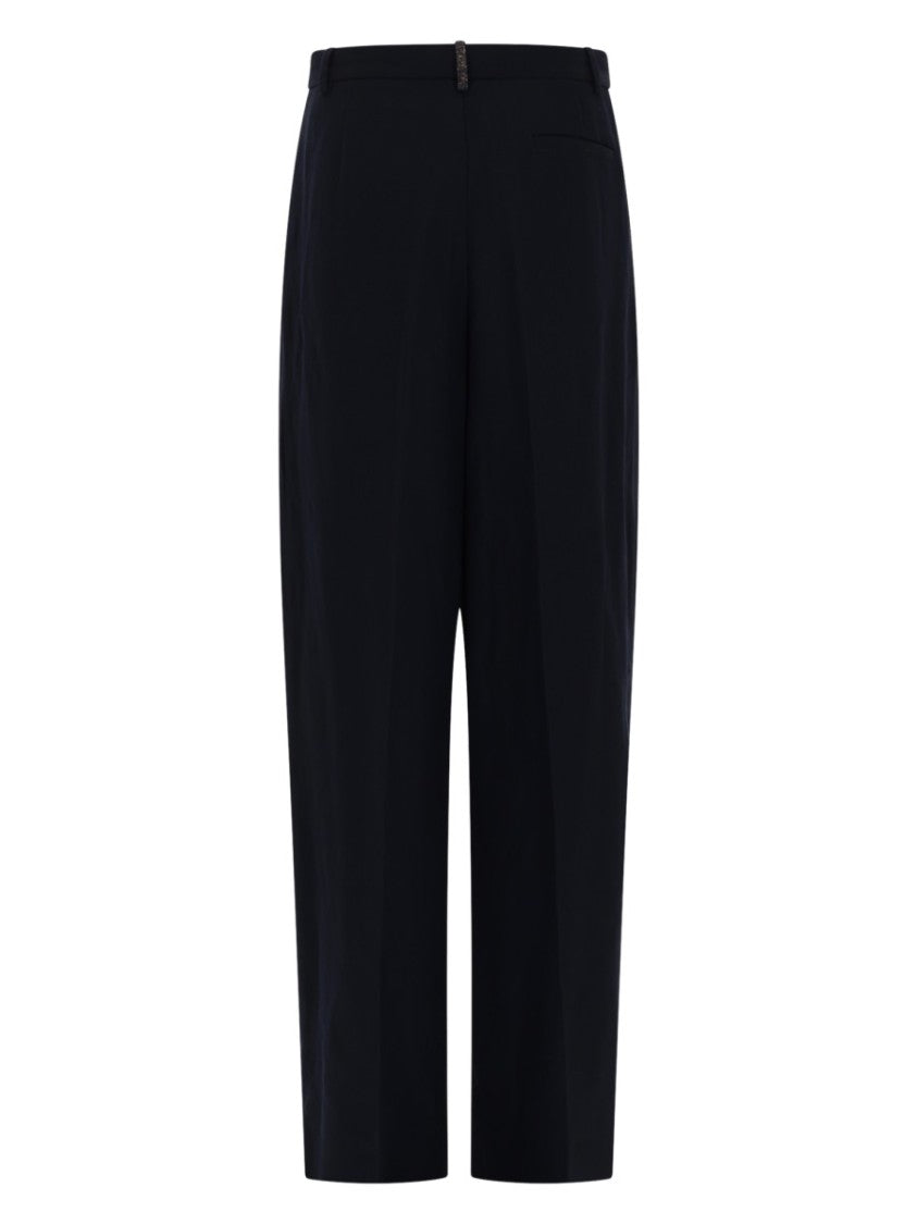 Fabiana Filippi Wide-Leg Viscose Linen Pleated Trousers