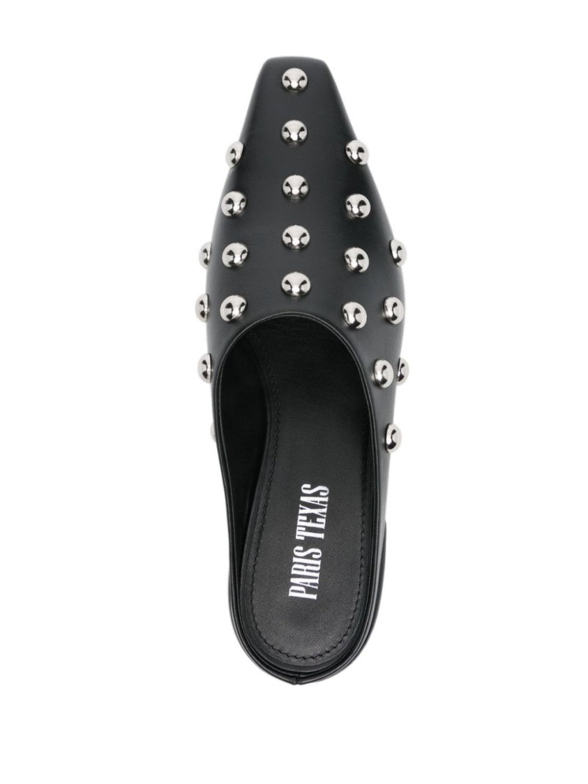 Paris Texas Pointed Toe Black Sandals With Metallic Studs
