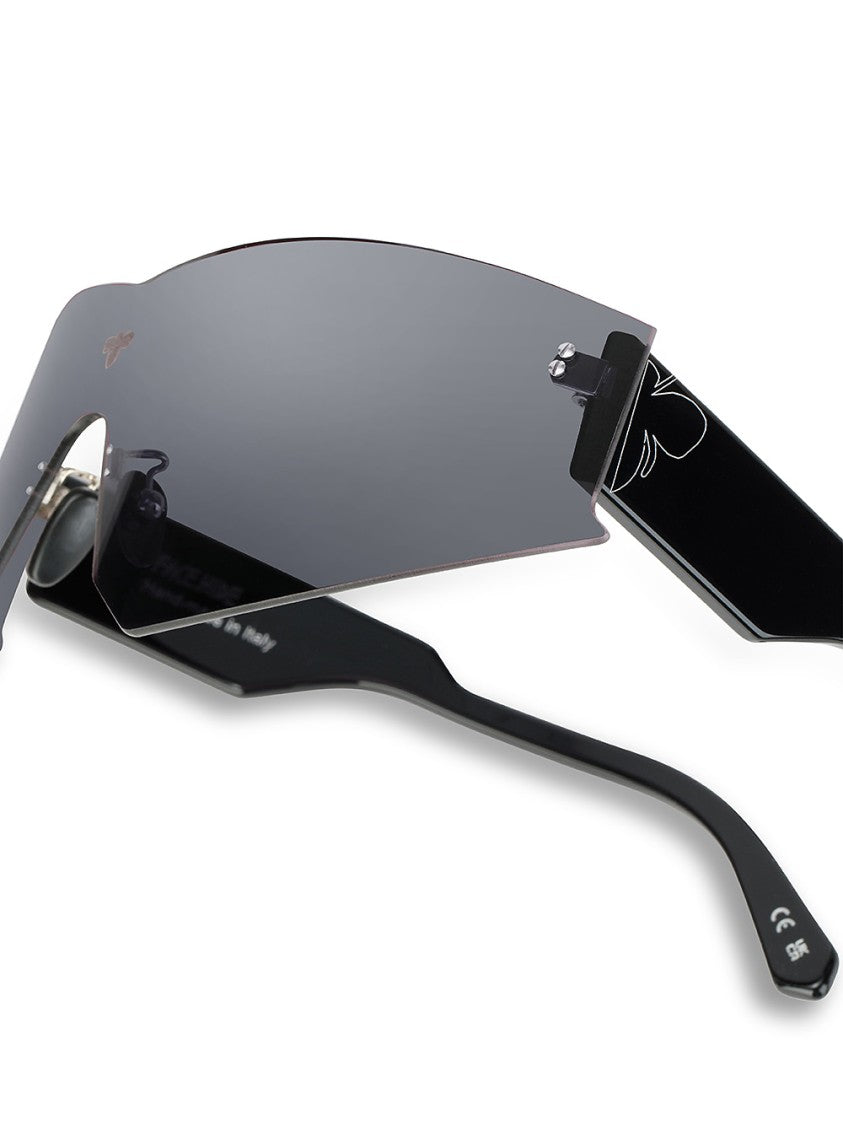 Face Hide Futuristic Black Acetate Sunglasses With Oversized Lenses