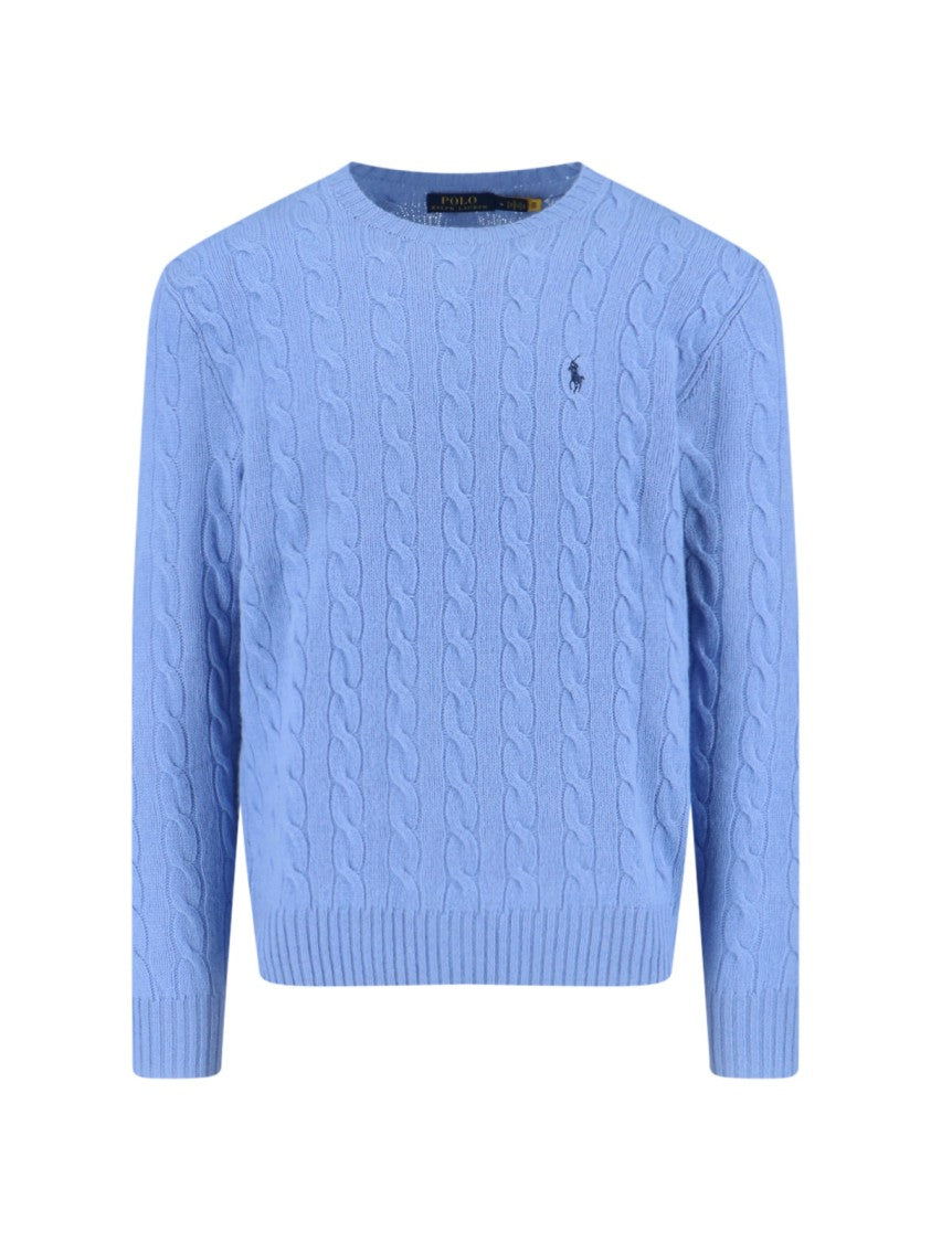 Polo Ralph Lauren Light Blue Cable-Knit Sweater With Classic Crew Neckline