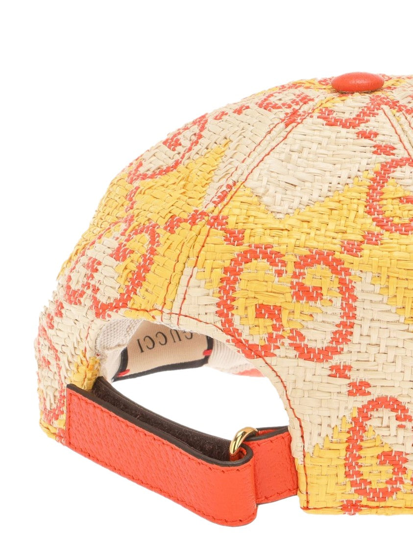 Gucci Raffia Effect Gg Monogram Baseball Cap