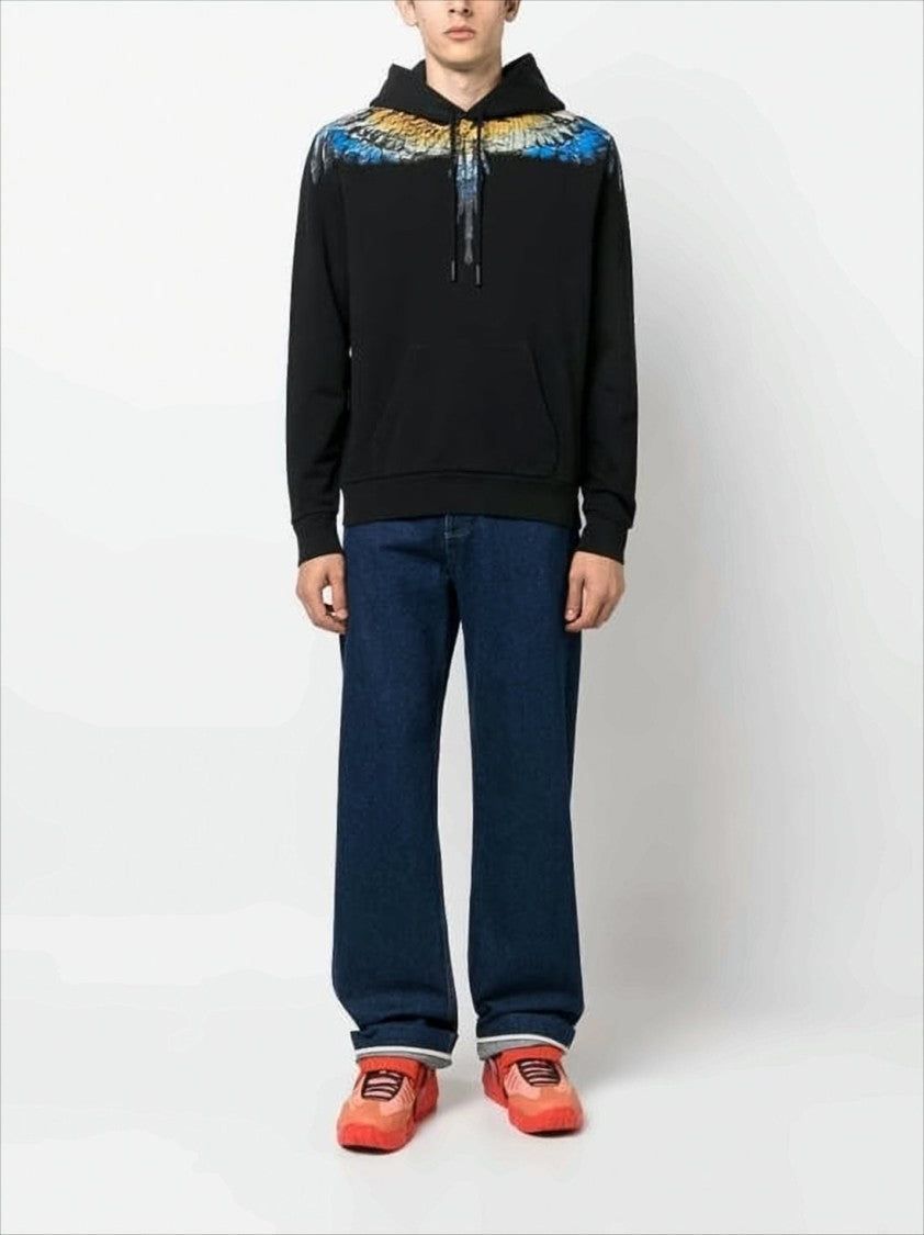 Marcelo Burlon Winged Print Hooded Sweatshirt With Kangaroo Pocket