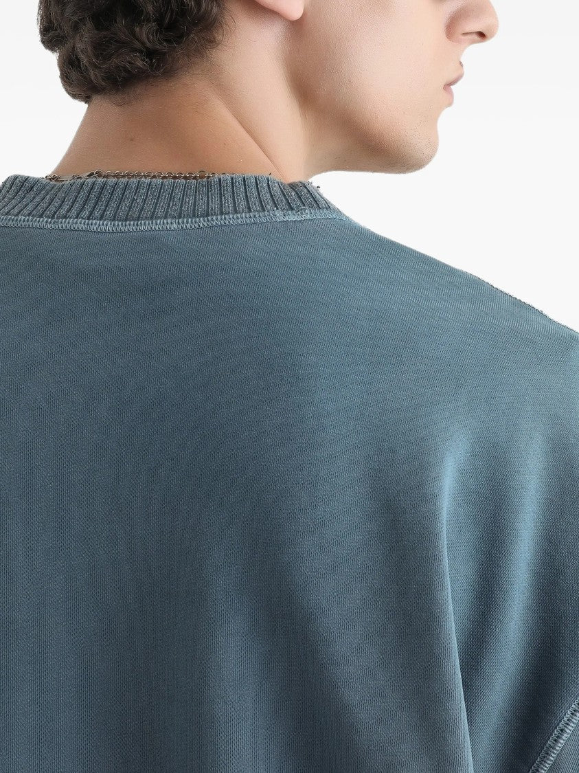 Dolce & Gabbana Washed Blue Relaxed Fit Leopard Sweatshirt