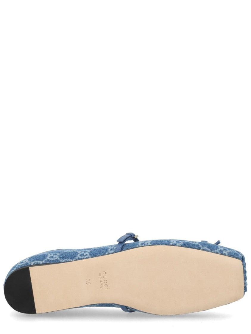 Gucci Horsebit Denim Flat Ballerina Shoes