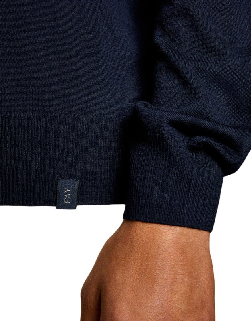 Fay Crew Neck Sweater In Deep Navy