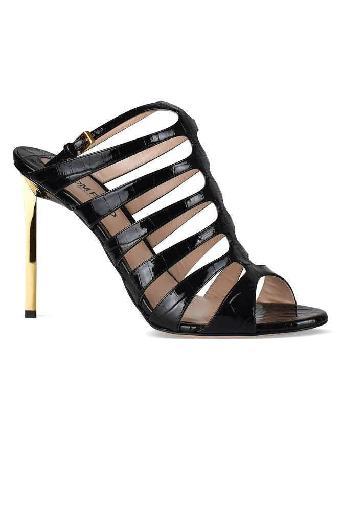 Tom Ford Crocodile-Effect Leather Sandals With Gold Mirrored Heel