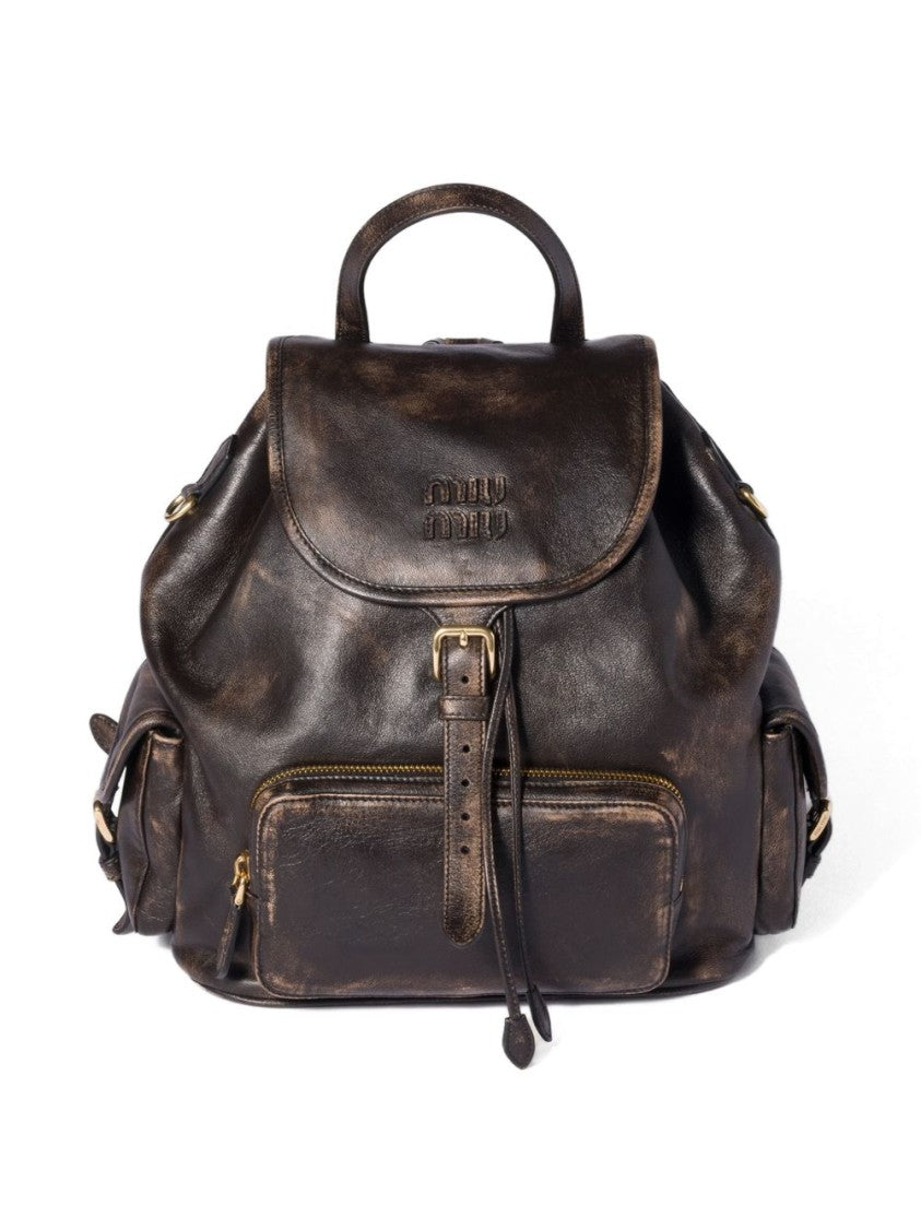 Miu Miu Brown Distressed Leather Flap Vintage Bag