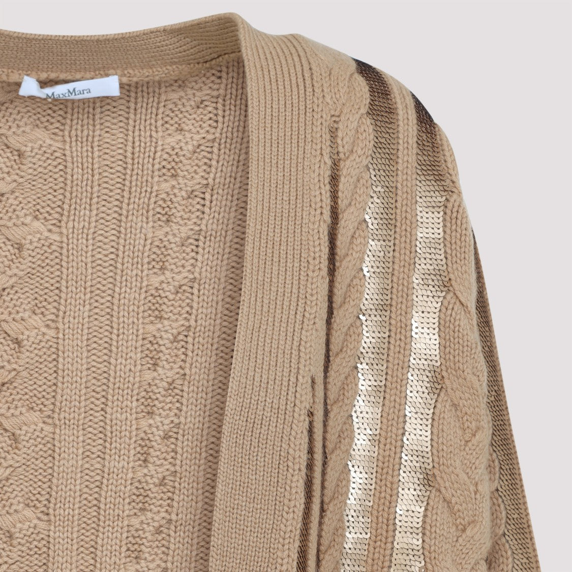Max Mara Camel Beige Wool Mirco Cardigan