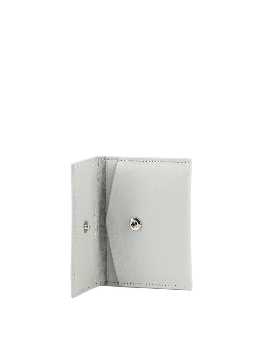Alexander Mcqueen Grey Leather Wallet With Skull Embellishment