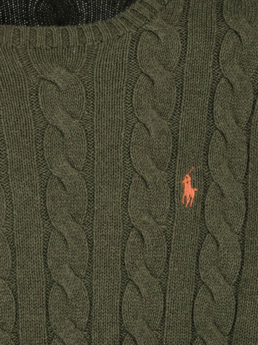Polo Ralph Lauren Green Cable Knit Logo Cotton Sweater