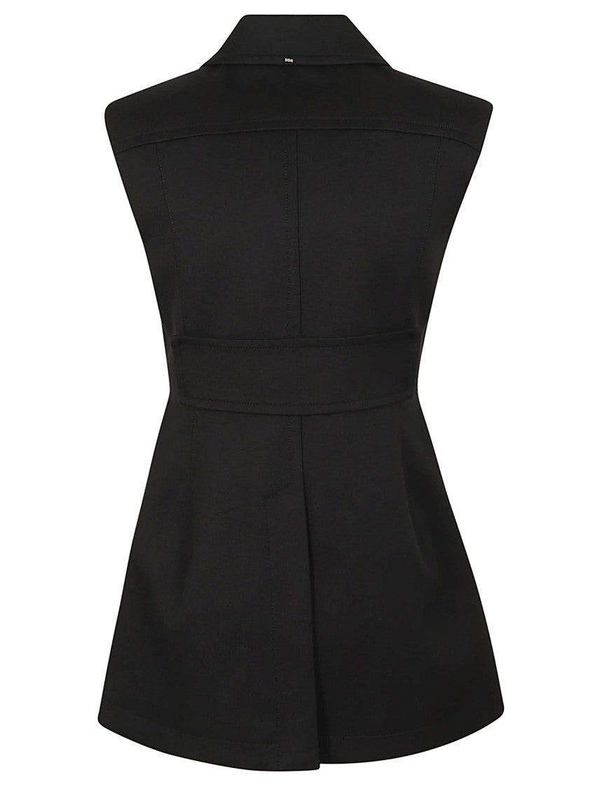 Max Mara Sleeveless Fitted Gabardine Blazer With Tailored Shirt Construction